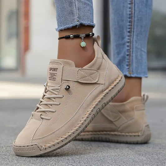 Zapatillas ortopédicas Mia beige con doble tira y suela dentada